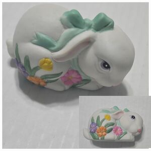Vintage Spring Easter Porcelain Figurine Bunny Rabbit Flowers Floral Res…